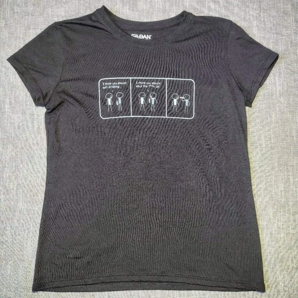 Harwigs T-Shirt Womens Size‎ Medium Black White Funny Graphic Crewneck